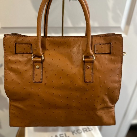Authentic Michael Kors Large Hamilton Ostrich Embossed Leather Shoulder Satchel - Picture 9 of 16